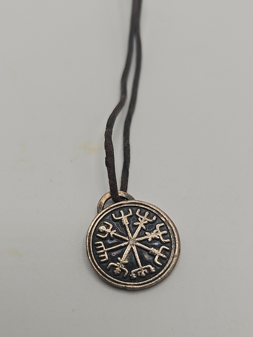 Silver-Tone Viking Compass Pendant Necklace - Brown Cord..